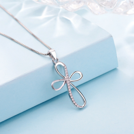 Women 925 Sterling Silver Infinity Cross Religious Necklace Pendant 16"