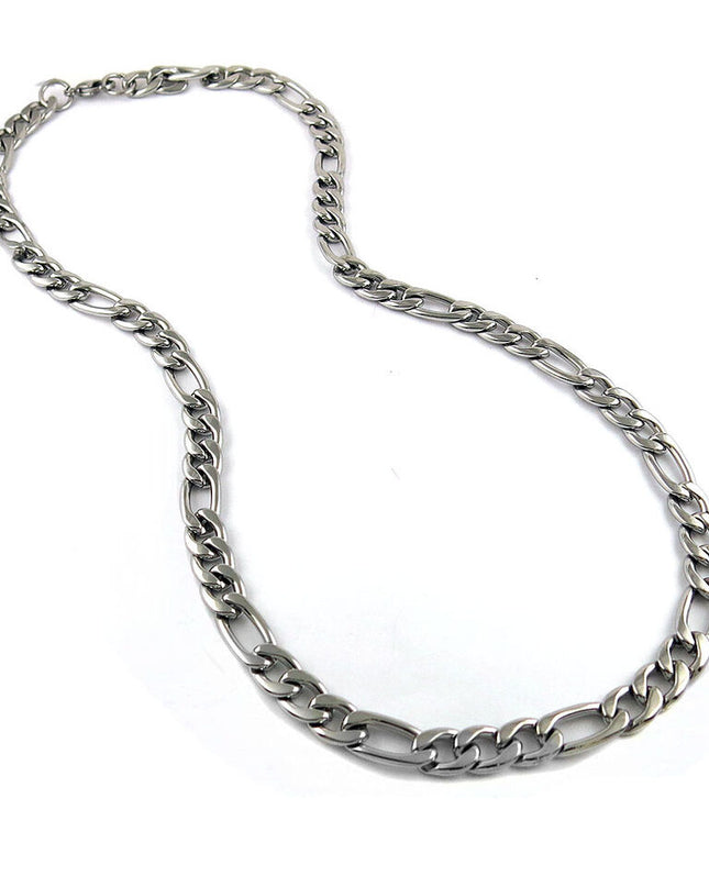 MEN's 24" Stainless Steel 5mm Figaro Chain Necklace Silver Cross Pendant